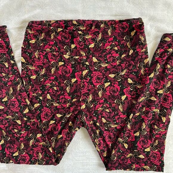 LuLaRoe TC Bees Roses Leggings Plus Size - Picture 1 of 7